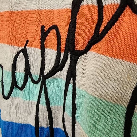 Time and Tru Women's Pullover Sweater Happy Embroidered Multicolor Large 12-14 - Picture 4 of 5